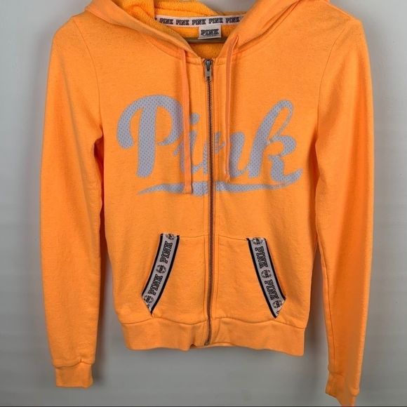 PINK Orange Zip Up Sweatshirt Jacket Size XS - Picture 3 of 8